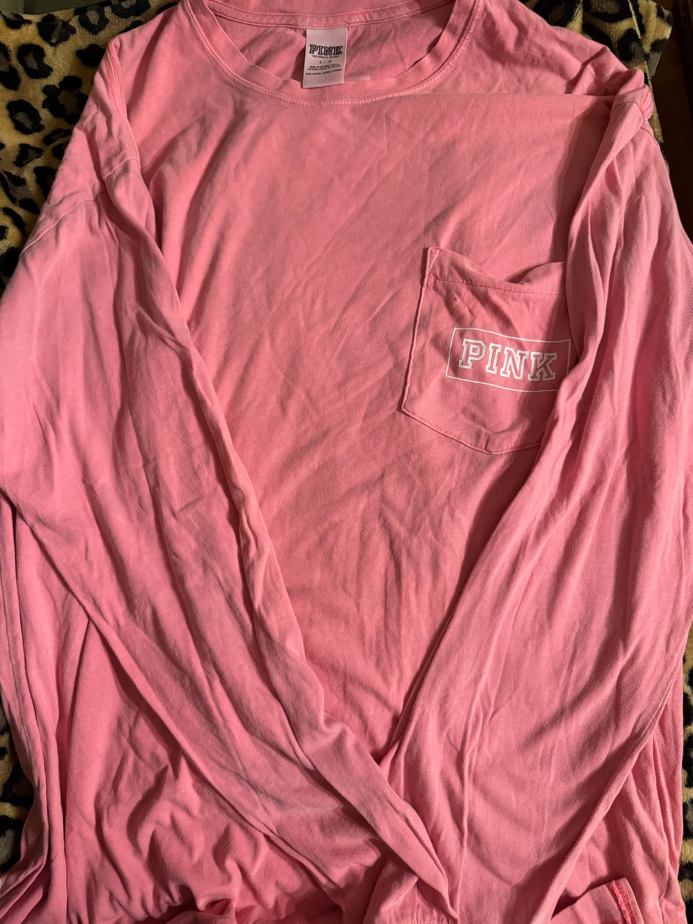 PINK Victoria's Secret Coral Pink Long Sleeve Pocket Tee & dark pink long sleeve
